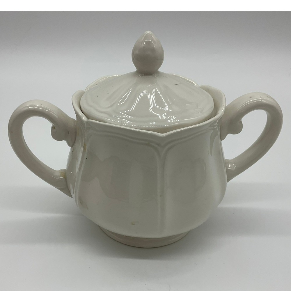Vintage Sugar Bowl Unisex OS White Scalloped Ceramic Lidded Tea Service